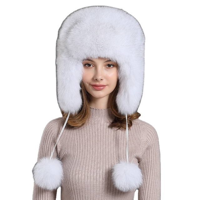 Silver fox Fur Hat Female Winter Trooper Genuine Fur Hat Women Luxury Red fox Fur Hat Thick Warm