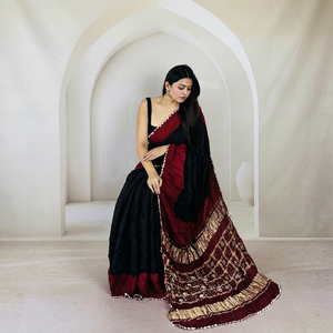Sari en soie modal réversible pour femmes, noir et bordeaux, traditionnel indien et pakistanais, pour mariage et fêtes, longueur au sol, sari ethnique - Product Image 1
