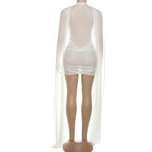 Nouvelle <span class=keywords><strong>Robe</strong></span> Mini Plissée Transparente Sexy <span class=keywords><strong>Sans</strong></span> Manches en Maille pour Femme K25D81160 Printemps/Été, <span class=keywords><strong>Robe</strong></span> de Soirée Moulante Froncée à Nouer sur le Devant - Product Image 6