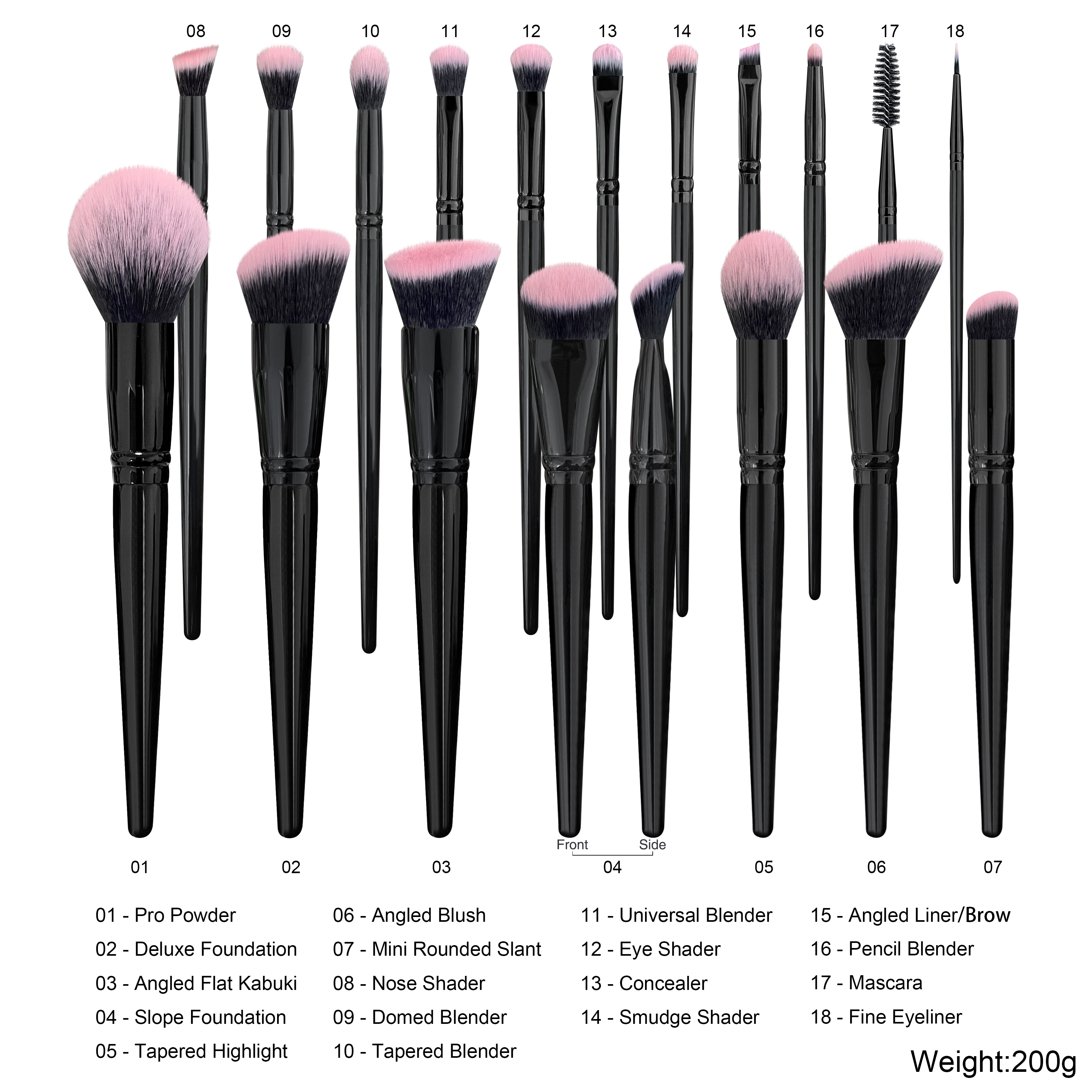 18pcs brush with transparent bag