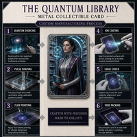 Cartes de collection en métal personnalisées : la Bibliothèque Quantique – Carte de collection en acier inoxydable avec impression HD pour les collectionneurs de TCG et cadeau sur le thème de la science-fiction