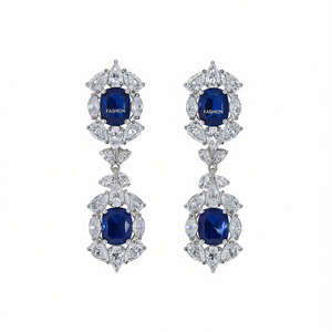 Orecchini Pendenti Blu Zaffiro alla Moda con Cristalli Taglio Marquise e Strass, Gioielli Classici da Festa per Donne - Product Image 1