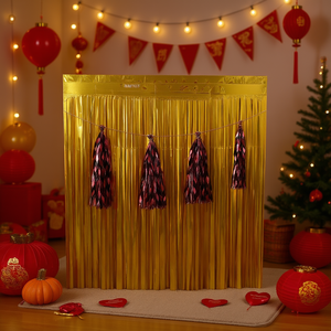 <b>Foil</b> Fringe <b>Curtain</b> Party Decor For New Year Thanksgiving Back To School Valentine's Day Ramadan Gold Tassel Garland - Product Image 2