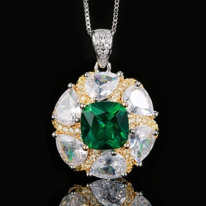 Fashion Eco-friendly Copper Gold Plated 10-8MM Emerald Green Cubic Zirconia Temperament Necklace <b>Earrings</b> Set for Women - Product Image 5