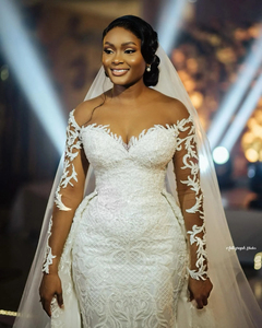 Vestido de Novia Mumuleo Design con Cuentas Brillantes y Apliques Árabes Aso Ebi para Novia 2024, Vestidos de Novia de Manga Larga con Falda Extraíble - Product Image 4