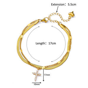 Pulsera de tobillo de acero inoxidable chapada en oro con cadena de serpiente y colgante de cruz para pies - Product Image 1