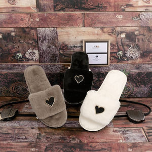 Chaussons d'intérieur pour femmes, chauds et douillets en fourrure, à bout ouvert, antidérapants et confortables - Product Image 3