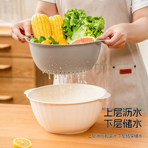 Cesta de Doble Capa para Lavar y Escurrir Vegetales, Ovalada, Apilable, Tamaño L, Opciones de Color Gris, Verde y Amarillo - Product Image 3