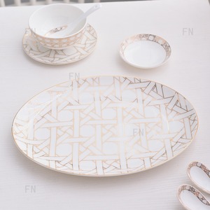 D-Series 28 Pcs Gold Edged Ceramic Bone China <b>Dinnerware</b> <b>Set</b> Eco-Friendly Wedding Use Plates Bowls with Gift Boxes - Product Image 4