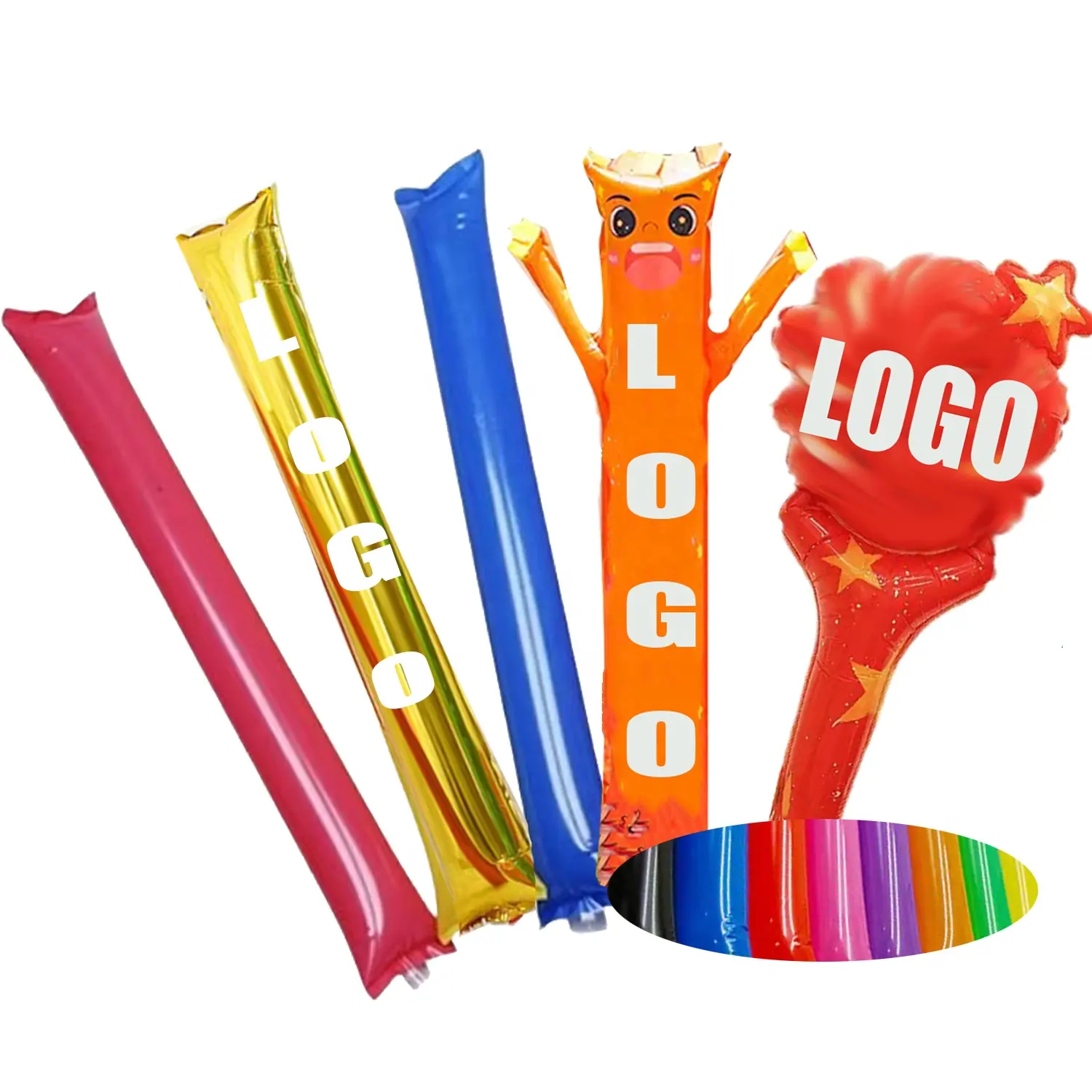 Balão de bastão com logotipo personalizado para eventos esportivos, material de PE, balão de trovão, bastões, palmas, brinquedos, criador de ruído para fãs de futebol