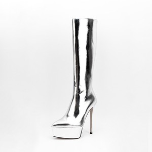 Banquet Botas vendita calda Lady tacchi alti <span class=keywords><strong>stivali</strong></span> metallici <span class=keywords><strong>donna</strong></span> suola spessa cerniera posteriore punta a punta piattaforma tacchi <span class=keywords><strong>stivali</strong></span> a metà polpaccio - Product Image 2