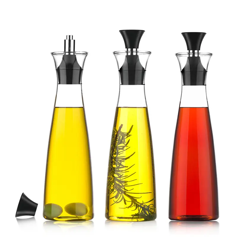 Venta caliente 260Ml 500ml transparente elegante cocina antigoteo creativa botella de vinagre de aceite de vidrio a prueba de fugas con tapón