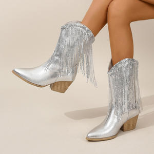 Nouvelles Bottes à Franges Style Européen et Américain 2026 pour Femme, à Bout Pointu et Talon Compensé, Tendance Mode Hiver Automne, Bottines Décontractées - Product Image 4