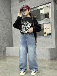 Pantalones de pierna recta con letras bordadas sueltas para niños con cintura elástica, comodidad para todas las estaciones para atuendo informal, cómodo - Product Image 6