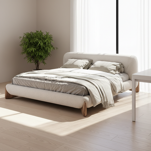 Letto a pavimento in lana di agnello Wabi-Sabi, letto matrimoniale in tessuto tecnico di lusso leggero minimalista italiano, letto moderno nordico di tendenza - Product Image 5