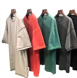 2025 verano en blanco al por mayor hombres lavado ácido camiseta desgastada Vintage Oversize camiseta adentro hacia fuera hombres diseño inverso camiseta - Product Image 1