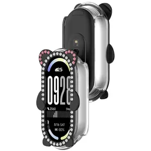 Nouvelle coque de protection métallique 2026 pour <span class=keywords><strong>Xiaomi</strong></span> Smart Band 10, compatible avec Band 8/9, avec strass et motif ours creux - Product Image 5