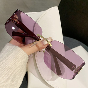 Metal <b>Square</b> Frameless Sunglasses <b>Gold</b> <b>Frame</b> Pc Lens Uv400 Protection Women's Fashion Outdoors Cycling Driving - Product Image 3