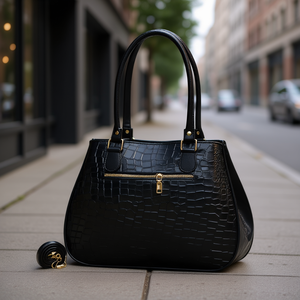 Bolso Fana Julia de Mujer Estilo Cocodrilo Negro 5 Bolsas de Plástico con Estilo - Product Image 2