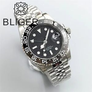 BLIGER 40mm NH34 GMT Montre Homme avec Lunette en Céramique Gris Noir Verre Saphir Vert GMT Aiguilles & <span class=keywords><strong>Bracelet</strong></span> <span class=keywords><strong>Jubilé</strong></span> - Product Image 5