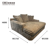 Canapé chaise longue de salon surdimensionné, contemporain, moderne, rembourré, confortable, en tissu corduroy