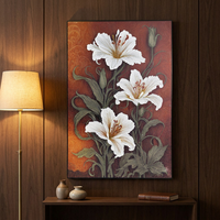 Peinture à l'huile florale vintage peinte à la main, art mural texturé en grès, base en bois, tableaux décoratifs pour la maison et l'hôtel