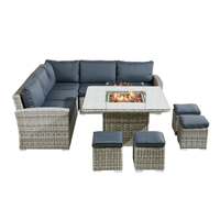Meubles de patio en aluminium Foyers de jardin à gaz Table d'extérieur BBQ Ensemble de canapés d'angle d'extérieur en métal rotin de luxe avec foyer
