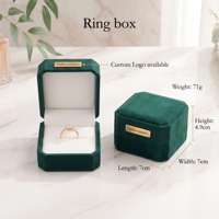 Coffret à bijoux octogonal en velours vert foncé, boîte de présentation multi-tailles avec logo métallique personnalisé pour bague, collier, bracelet, pendentif