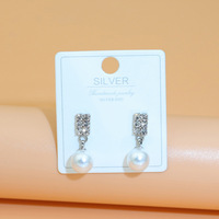 Pendientes Colgantes de Perlas Blancas y Diamantes de Imitación, Tono Cobre Plateado, con Cristales, Tipo Clip, 16mm, Joyería al por Mayor para Mujer