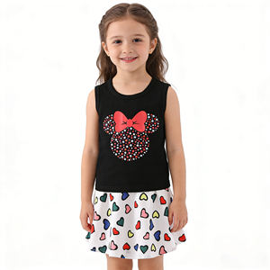 Girls Skirt Set Sleeveless Cute Floral Summer Casual Dress Kids Flower love Print <strong>Tops</strong> Children Clothes Set for Daily Life - Product Image 5