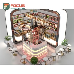 Modern Coffee Display Cabinet Glass Front Merchandise <b>Shelf</b> Matte Wood Cafe Display Cabinet - Product Image 4