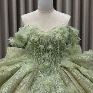 Vestido Jancember LSMC115 Verde Menta Brilhante com Franjas e Pérolas para Quinceañera - Product Image 5
