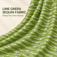 Nouveau tissu en maille brodé de sequins rayés bicolores vert lime brillant, vente en gros pour robes, costumes de scène et décorations d'événements