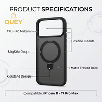 Coque de téléphone antichoc de luxe 2.0 mm d'épaisseur en TPU+PC, magnétique, anti-traces de doigts, avec support intégré, toucher doux, disponible en 6 couleurs pour 17 Pro