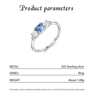 S925 <b>Silver</b> Classic Three Stone <b>Ring</b> Blue Topaz <b>Opal</b> Prong Setting Classic emerald cut diamond women's <b>ring</b> Engagement Jewelry - Product Image 2