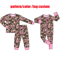 Combinaison bébé en bambou personnalisée, vêtements bébé en bambou bio, imprimé camouflage rose, pyjama bébé fille automne hiver, vêtements bébé en bambou