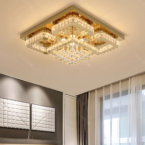 2025 hiện đại sang trọng dẫn đèn trần titan vàng hình chữ nhật đèn pha lê cho phòng khách sạn & nhà hàng AC Powered - Product Image 6