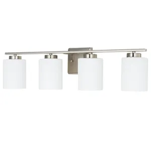 4 luces de tocador para baño, en níquel cepillado, con sombras de vidrio blanco, requiere 3 bombillas de 60W Max Medium (E26)