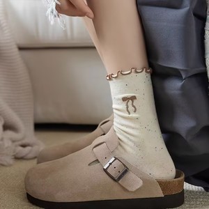 ถุงเท้ายาวครึ่งน่องสำหรับผู้หญิง ผ้าฝ้ายระบายอากาศได้ดี ขอบระบายสไตล์หวาน สำหรับวัยรุ่น ใส่ได้ทั้งฤดูใบไม้ผลิและฤดูใบไม้ร่วง - Product Image 2