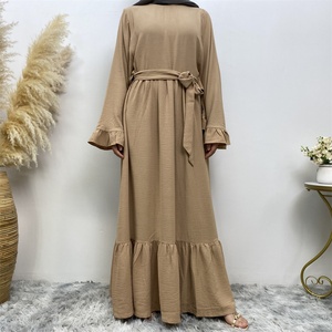 9.9 Muslim Long Abaya <b>Maxi</b> Dress With Unique Pleated Sleeve Dubai Fashion Islamic <b>Kaftan</b> 6530# - Product Image 2
