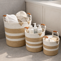 Panier à linge décoratif en corde de coton écologique avec poignées en cuir, lot de 3 pour la chambre d'enfant et la maison
