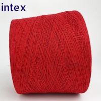 Fil à tricoter turc haute ténacité pour chaussettes et tissage, couleur rouge, 50% coton, 50% polyester recyclé mélangé