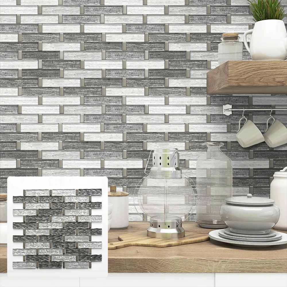 Azulejo de mosaico decorativo para baño y cocina, cristal mezclado con mármol, nuevo diseño, contra salpicaduras de pared