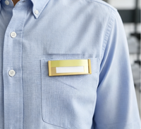 Badge nominatif métallique personnalisé en promotion, porte-nom réutilisable avec cadre doré, plaque nominative gravable pour employés et uniformes