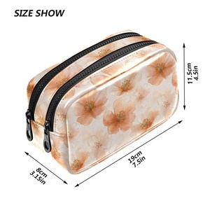 Bolsa de Lápices con Estampado de Flores Hawaianas Personalizada al por Mayor, Bolsa de Cosméticos Portátil de Cuero PU, Bolsa de Maquillaje para Mujer, para Viaje - Product Image 3