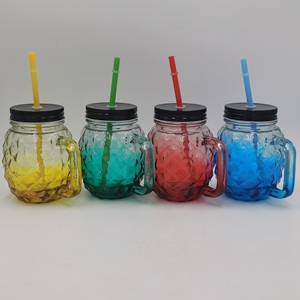 Bocal Mason en verre transparent personnalisé de 500ml 16oz avec poignée couvercle en métal et paille pour boire du jus d'<span class=keywords><strong>eau</strong></span> minérale - Product Image 6