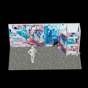 Stand de Exhibición Mega Corner Personalizado de 6*3M, Pantalla con Caja de Luz SEG, Panel Trasero Multipanel con Gráfico de Textura de Mármol con Diseño de Olas Oceánicas - Product Image 5