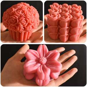 M54139 Rose <span class=keywords><strong>Rubik</strong></span> Cube Vela Ramo Flor Cesta Doble Capa Margarita Rosa Flor <span class=keywords><strong>Bola</strong></span> Vela Yeso Vela Molde <span class=keywords><strong>de</strong></span> Silicona - Product Image 3