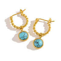 Boucles d'oreilles torsadées en acier inoxydable les plus vendues avec pendentif rond pour femmes