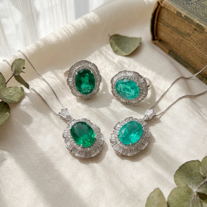 Ensemble de bijoux pour femme avec collier et bague en zircone cubique ovale 12*16mm, plaqué or blanc sur cuivre, imitation tourmaline Paraiba - Product Image 2